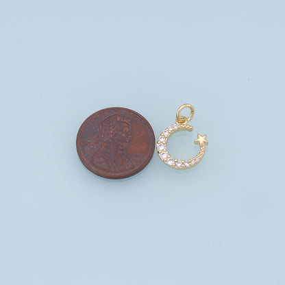 Gold Moon Star Charms,18K Gold Filled CZ Star Pendant,Celestial Charm Bracelet Necklace for DIY Jewelry Making Supply