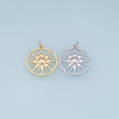 Gold Sun Charms,18K Gold Filled Round Pendant,Celestial Charm Bracelet Necklace for DIY Jewelry Making Supply
