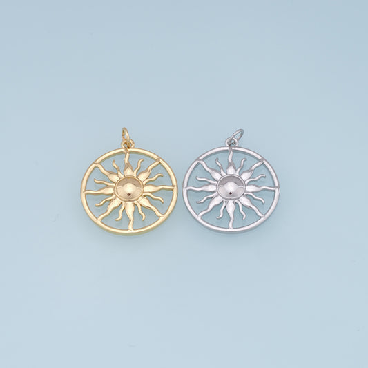 Gold Sun Charms,18K Gold Filled Round Pendant,Celestial Charm Bracelet Necklace for DIY Jewelry Making Supply
