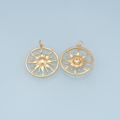 Gold Sun Charms,18K Gold Filled Round Pendant,Celestial Charm Bracelet Necklace for DIY Jewelry Making Supply