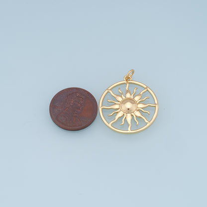 Gold Sun Charms,18K Gold Filled Round Pendant,Celestial Charm Bracelet Necklace for DIY Jewelry Making Supply