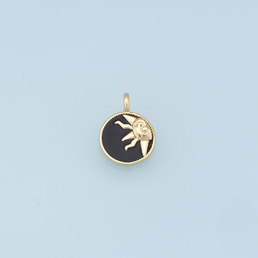 Gold Sun Charms,18K Gold Filled Round Coin Pendant,Sun Charm Bracelet Necklace for DIY Jewelry Making Supply