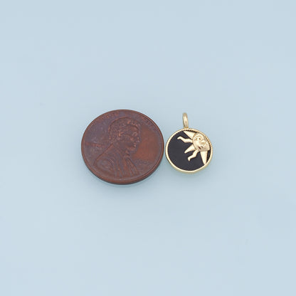 Gold Sun Charms,18K Gold Filled Round Coin Pendant,Sun Charm Bracelet Necklace for DIY Jewelry Making Supply