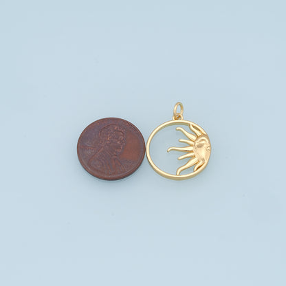 Gold Sun Charms,18K Gold Filled Round Coin Pendant,Sun Charm Bracelet Necklace for DIY Jewelry Making Supply