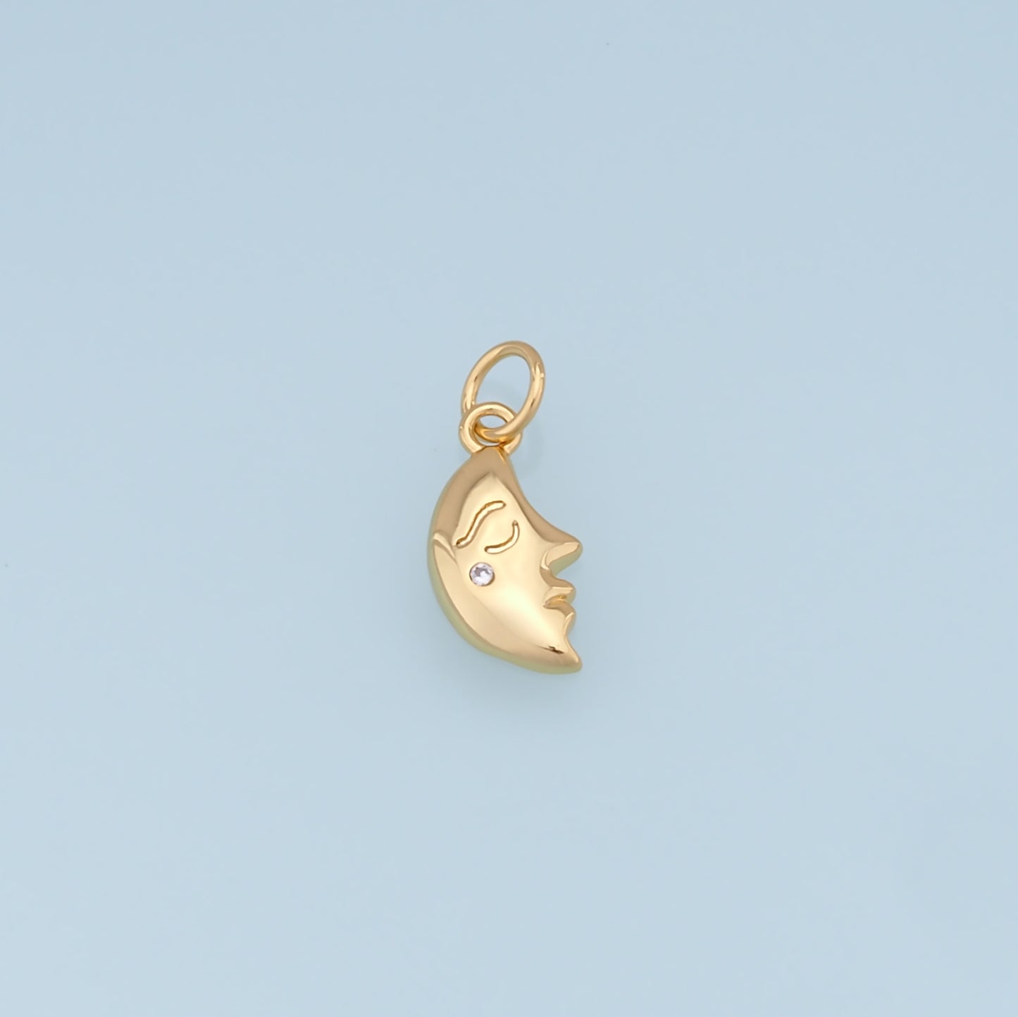 Gold Moon Charms,18K Gold Filled Moon Pendant,CZ Micro Pave Celestial Charm Bracelet Necklace for DIY Jewelry Making Supply