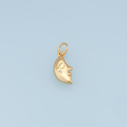 Gold Moon Charms,18K Gold Filled Moon Pendant,CZ Micro Pave Celestial Charm Bracelet Necklace for DIY Jewelry Making Supply