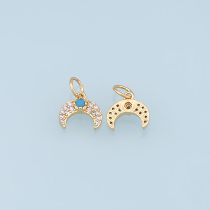 Gold Moon Charms,18K Gold Filled Moon Pendant,CZ Micro Pave Star Charm Bracelet Necklace for DIY Jewelry Making Supply