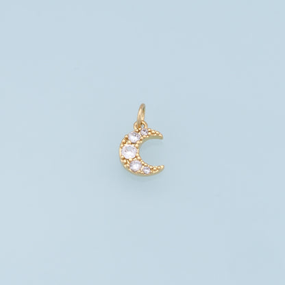 Gold Moon Charms,18K Gold Filled Moon Pendant,CZ Micro Pave Star Charm Bracelet Necklace for DIY Jewelry Making Supply