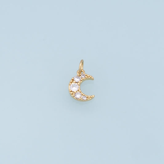 Gold Moon Charms,18K Gold Filled Moon Pendant,CZ Micro Pave Star Charm Bracelet Necklace for DIY Jewelry Making Supply