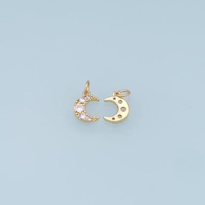 Gold Moon Charms,18K Gold Filled Moon Pendant,CZ Micro Pave Star Charm Bracelet Necklace for DIY Jewelry Making Supply
