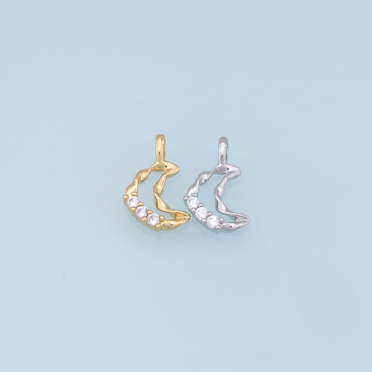 Gold Moon Charms,18K Gold Filled Moon Pendant,CZ Micro Pave Star Charm Bracelet Necklace for DIY Jewelry Making Supply
