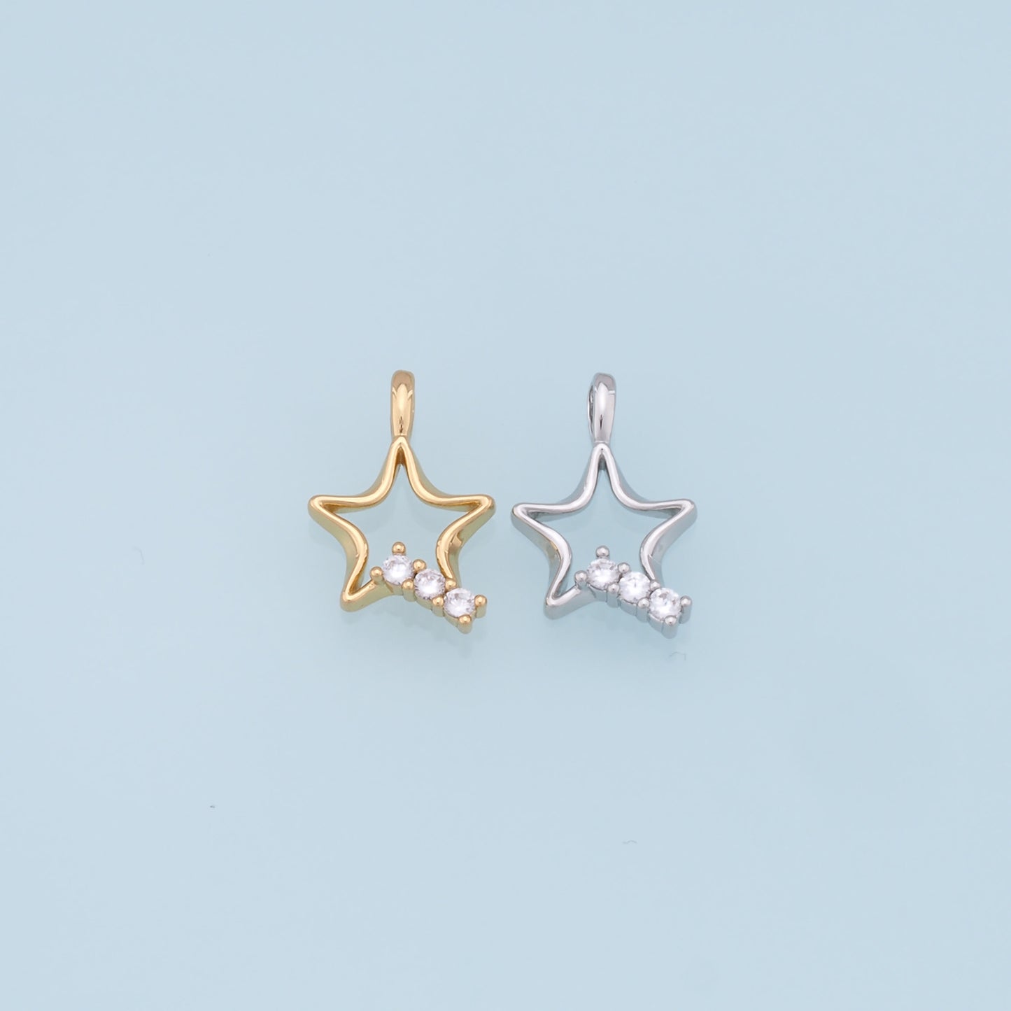 18K Gold Filled Star Pendant,CZ Micro Pave Star Charm Bracelet Necklace for DIY Jewelry Making Supply