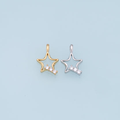 18K Gold Filled Star Pendant,CZ Micro Pave Star Charm Bracelet Necklace for DIY Jewelry Making Supply