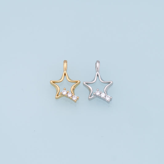 18K Gold Filled Star Pendant,CZ Micro Pave Star Charm Bracelet Necklace for DIY Jewelry Making Supply