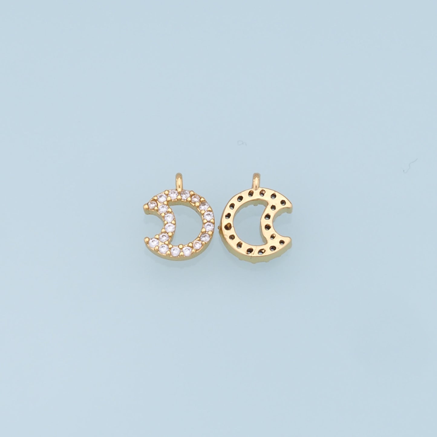 Gold Moon Charms,18K Gold Filled Moon Pendant,CZ Micro Pave Celestial Charm Bracelet Necklace for DIY Jewelry Making Supply