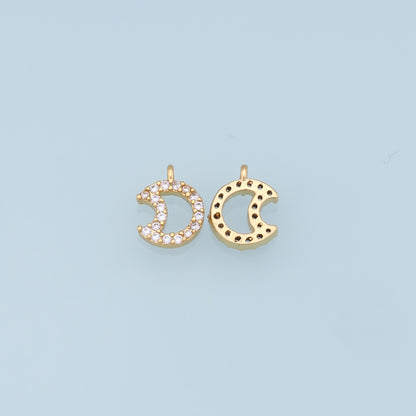Gold Moon Charms,18K Gold Filled Moon Pendant,CZ Micro Pave Celestial Charm Bracelet Necklace for DIY Jewelry Making Supply