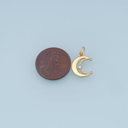 Gold Moon Charms,18K Gold Filled Moon Pendant,CZ Micro Pave Celestial Charm Bracelet Necklace for DIY Jewelry Making Supply