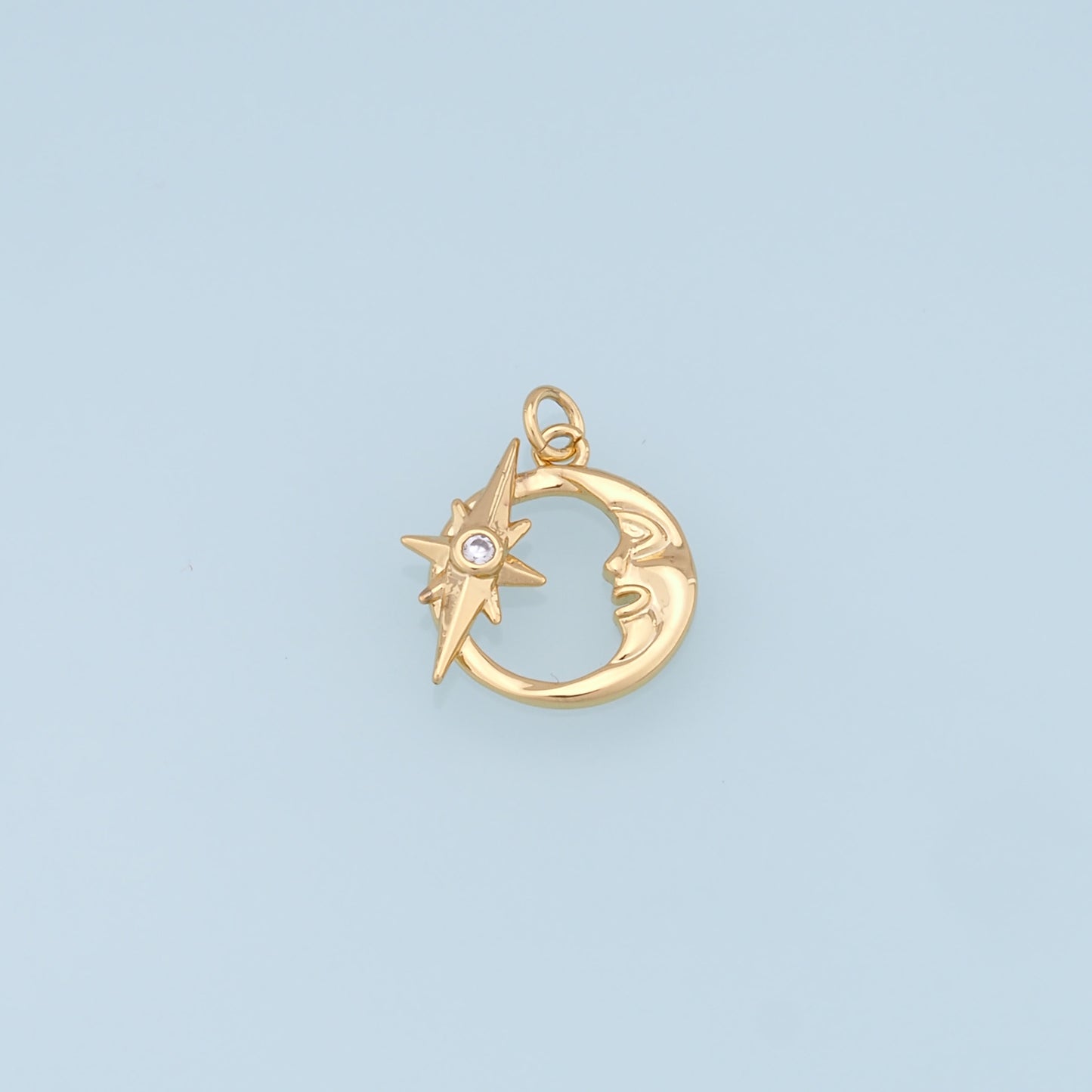 Gold Moon Star Charms,18K Gold Filled CZ Moon Pendant,Celestial Charm Bracelet Necklace for DIY Jewelry Making Supply
