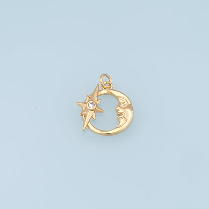 Gold Moon Star Charms,18K Gold Filled CZ Moon Pendant,Celestial Charm Bracelet Necklace for DIY Jewelry Making Supply