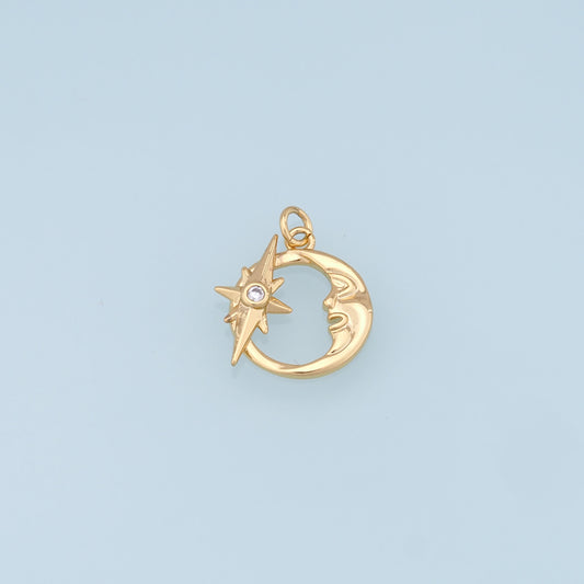 Gold Moon Star Charms,18K Gold Filled CZ Moon Pendant,Celestial Charm Bracelet Necklace for DIY Jewelry Making Supply