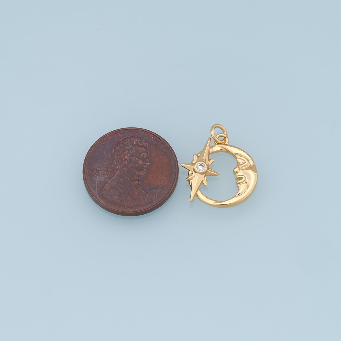 Gold Moon Star Charms,18K Gold Filled CZ Moon Pendant,Celestial Charm Bracelet Necklace for DIY Jewelry Making Supply