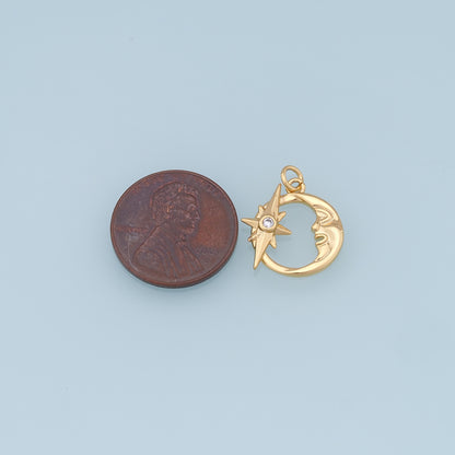 Gold Moon Star Charms,18K Gold Filled CZ Moon Pendant,Celestial Charm Bracelet Necklace for DIY Jewelry Making Supply