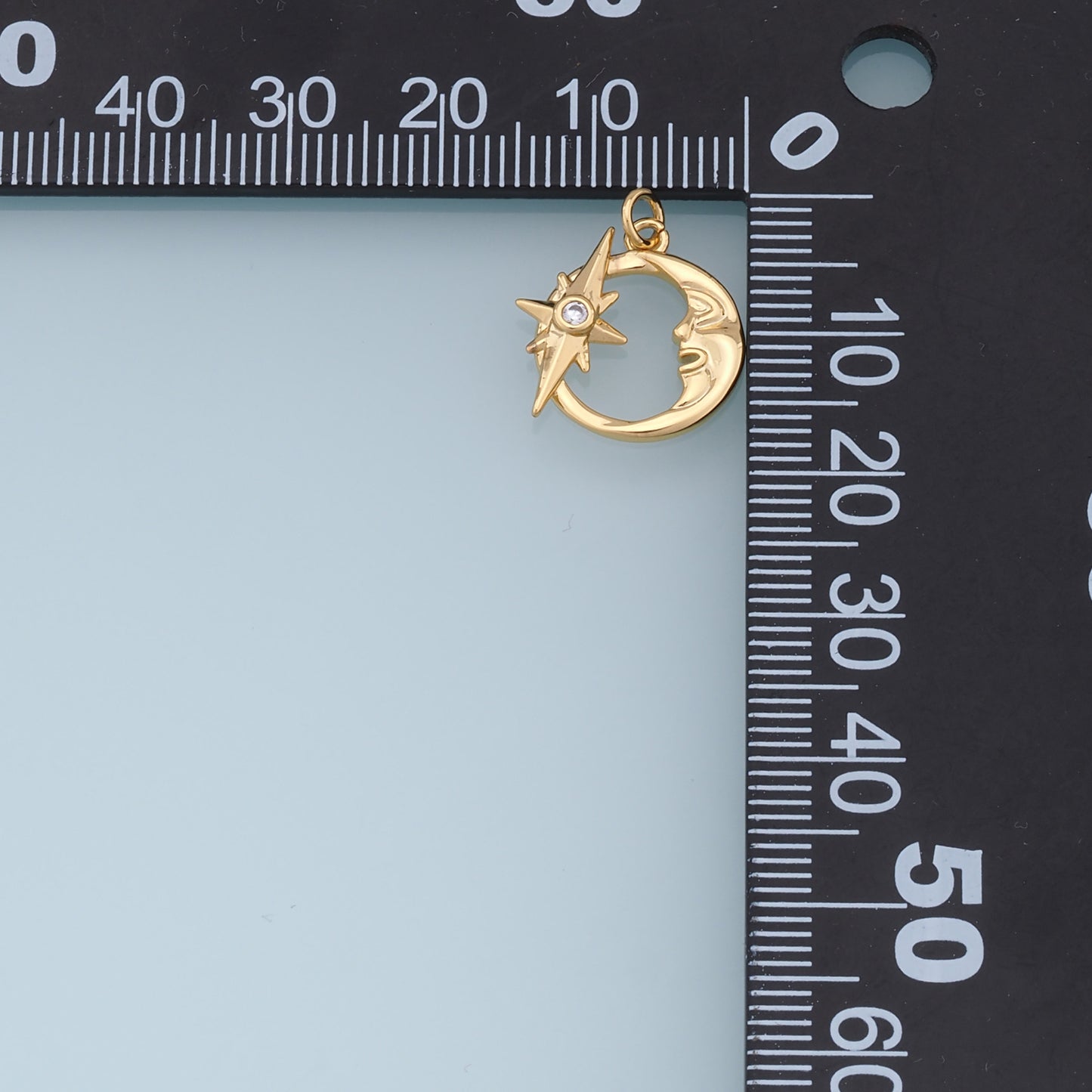 Gold Moon Star Charms,18K Gold Filled CZ Moon Pendant,Celestial Charm Bracelet Necklace for DIY Jewelry Making Supply