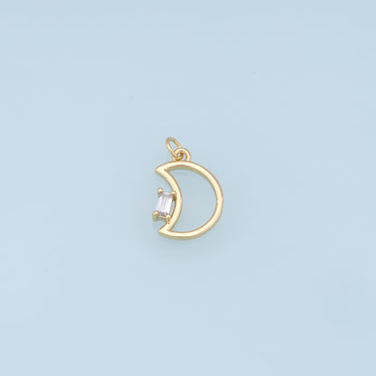 Gold Moon Charms,18K Gold Filled Moon Pendant,CZ Micro Pave Celestial Charm Bracelet Necklace for DIY Jewelry Making Supply