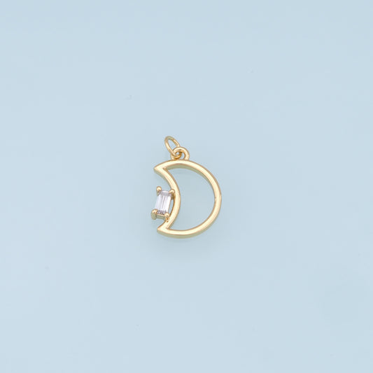 Gold Moon Charms,18K Gold Filled Moon Pendant,CZ Micro Pave Celestial Charm Bracelet Necklace for DIY Jewelry Making Supply