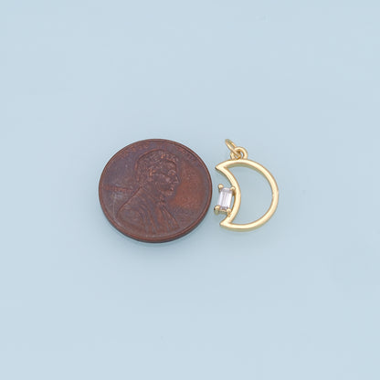Gold Moon Charms,18K Gold Filled Moon Pendant,CZ Micro Pave Celestial Charm Bracelet Necklace for DIY Jewelry Making Supply