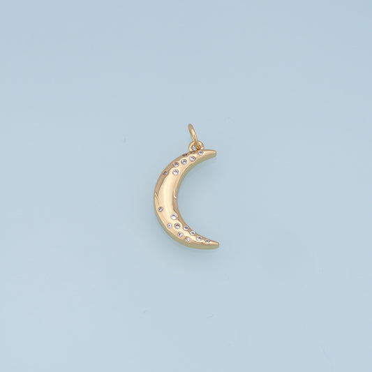 Gold Moon Charms,18K Gold Filled Moon Pendant,CZ Micro Pave Celestial Charm Bracelet Necklace for DIY Jewelry Making Supply