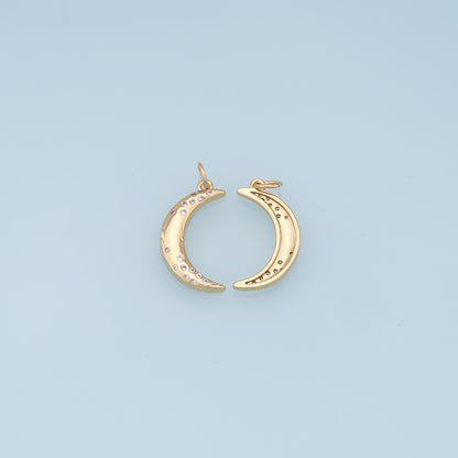 Gold Moon Charms,18K Gold Filled Moon Pendant,CZ Micro Pave Celestial Charm Bracelet Necklace for DIY Jewelry Making Supply