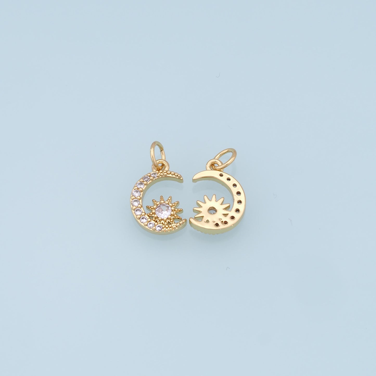 Gold Moon Star Charms,18K Gold Filled CZ Moon Pendant,Celestial Charm Bracelet Necklace for DIY Jewelry Making Supply