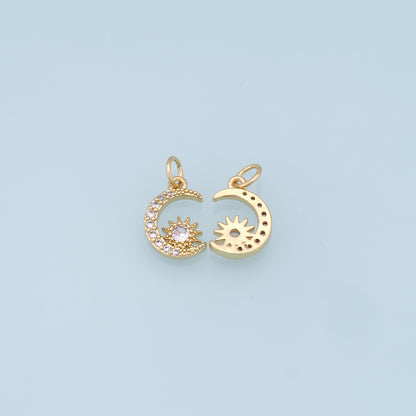 Gold Moon Star Charms,18K Gold Filled CZ Moon Pendant,Celestial Charm Bracelet Necklace for DIY Jewelry Making Supply