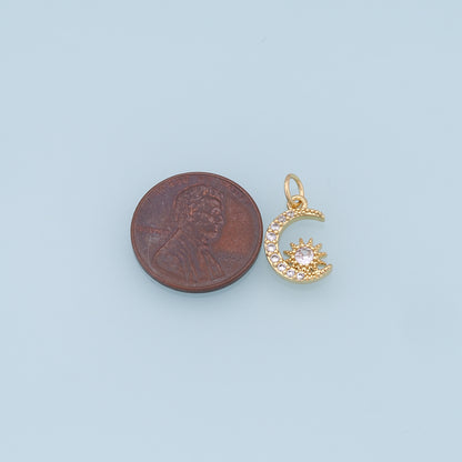 Gold Moon Star Charms,18K Gold Filled CZ Moon Pendant,Celestial Charm Bracelet Necklace for DIY Jewelry Making Supply