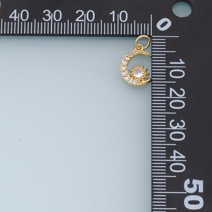 Gold Moon Star Charms,18K Gold Filled CZ Moon Pendant,Celestial Charm Bracelet Necklace for DIY Jewelry Making Supply