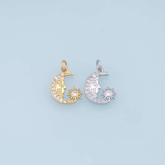 Gold Moon Star Charms,18K Gold Filled CZ Moon Pendant,Celestial Charm Bracelet Necklace for DIY Jewelry Making Supply
