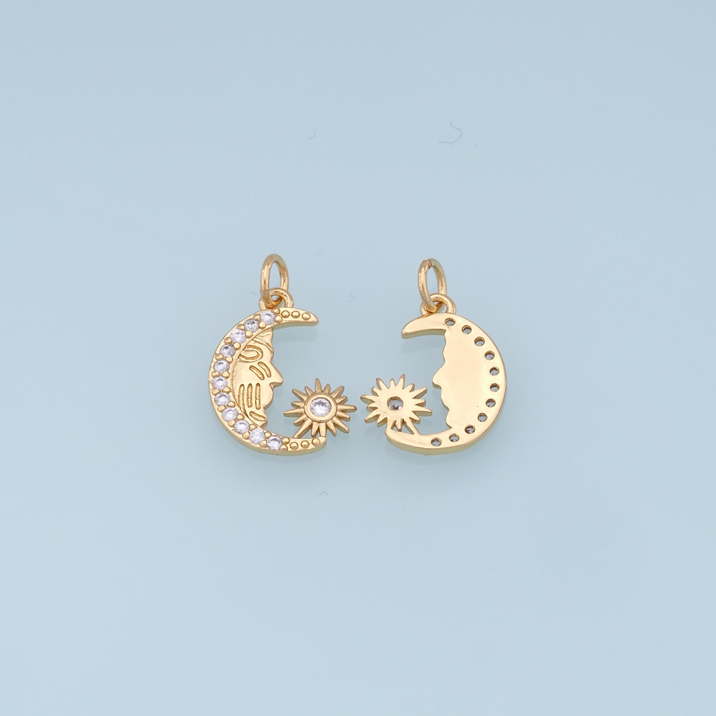 Gold Moon Star Charms,18K Gold Filled CZ Moon Pendant,Celestial Charm Bracelet Necklace for DIY Jewelry Making Supply