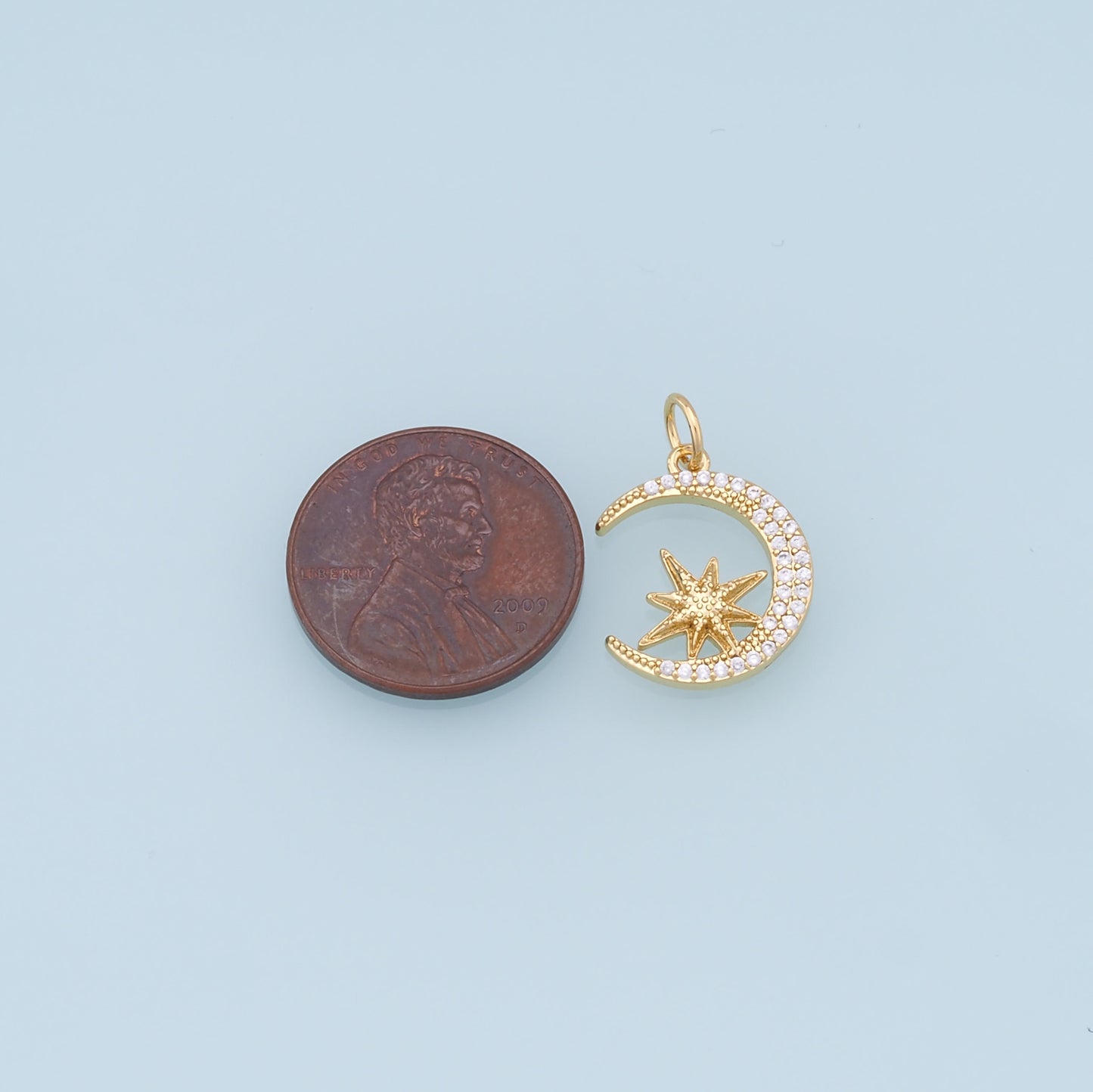 Gold Moon Star Charms,18K Gold Filled CZ Moon Pendant,Celestial Charm Bracelet Necklace for DIY Jewelry Making Supply