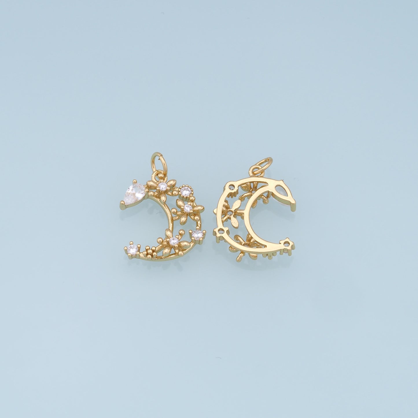 Gold Moon Star Charms,18K Gold Filled CZ Moon Pendant,Celestial Charm Bracelet Necklace for DIY Jewelry Making Supply