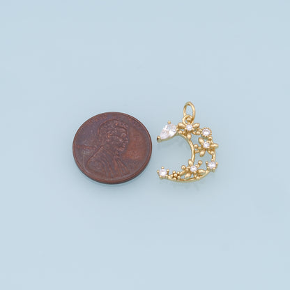 Gold Moon Star Charms,18K Gold Filled CZ Moon Pendant,Celestial Charm Bracelet Necklace for DIY Jewelry Making Supply