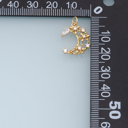 Gold Moon Star Charms,18K Gold Filled CZ Moon Pendant,Celestial Charm Bracelet Necklace for DIY Jewelry Making Supply