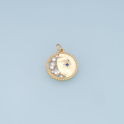 Gold Moon Star Charms,18K Gold Filled CZ Moon Pendant,Celestial Charm Bracelet Necklace for DIY Jewelry Making Supply