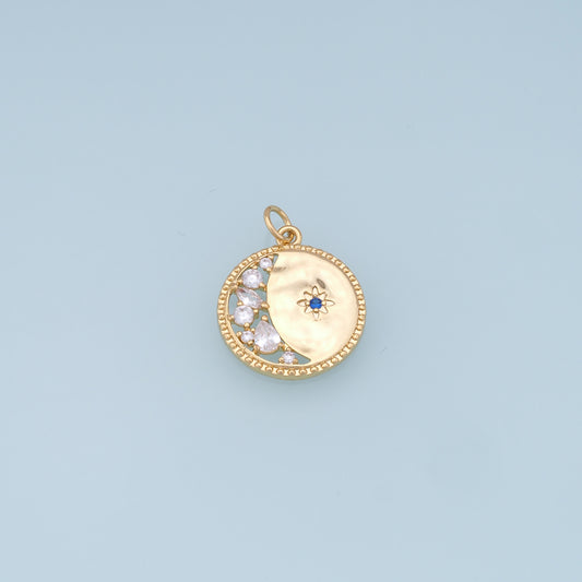 Gold Moon Star Charms,18K Gold Filled CZ Moon Pendant,Celestial Charm Bracelet Necklace for DIY Jewelry Making Supply