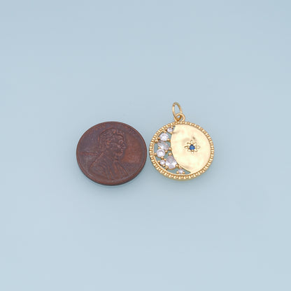 Gold Moon Star Charms,18K Gold Filled CZ Moon Pendant,Celestial Charm Bracelet Necklace for DIY Jewelry Making Supply