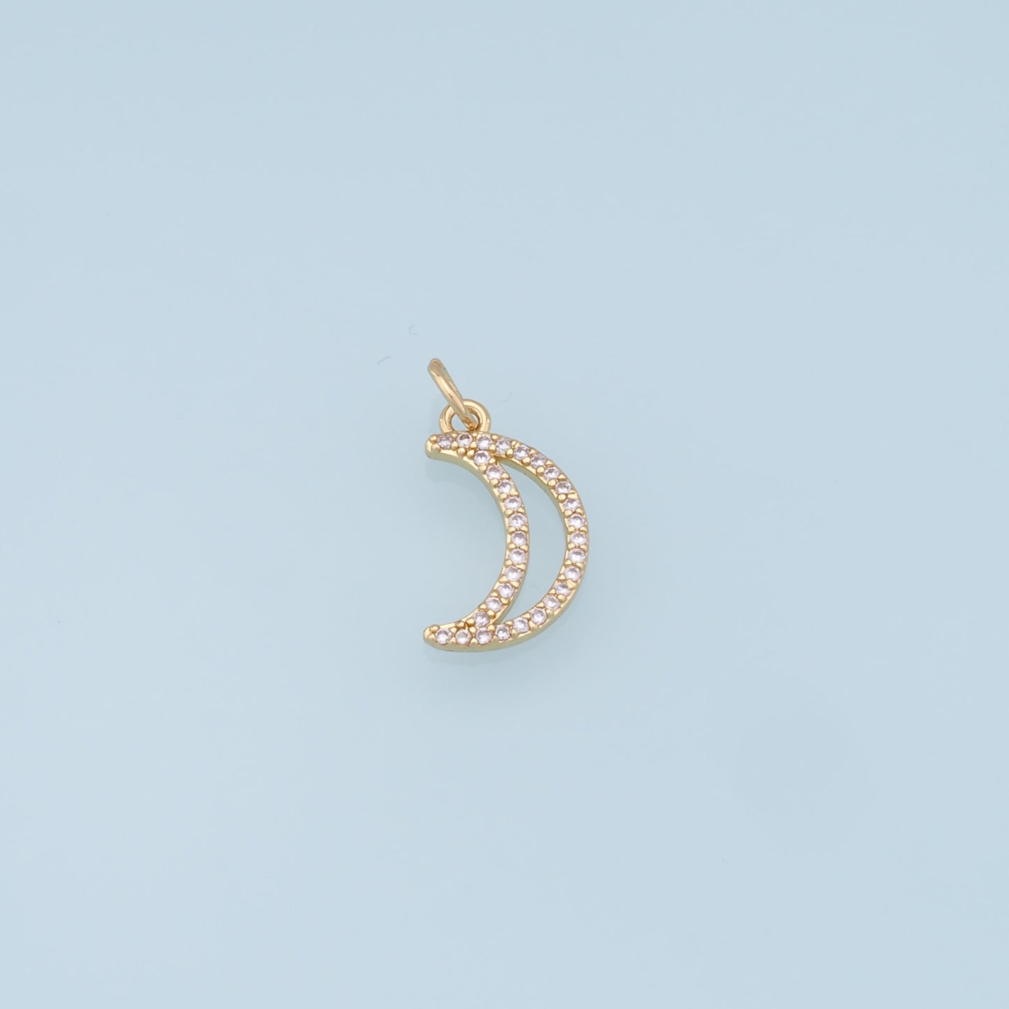 Gold Moon Charms,18K Gold Filled Moon Pendant,CZ Micro Pave Celestial Charm Bracelet Necklace for DIY Jewelry Making Supply
