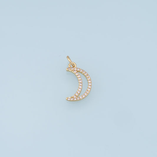 Gold Moon Charms,18K Gold Filled Moon Pendant,CZ Micro Pave Celestial Charm Bracelet Necklace for DIY Jewelry Making Supply