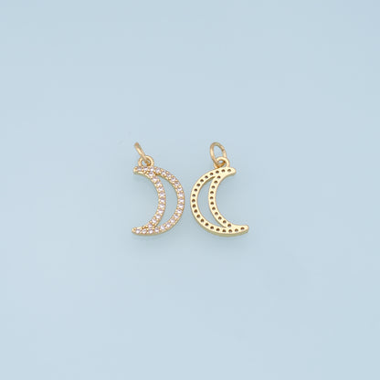 Gold Moon Charms,18K Gold Filled Moon Pendant,CZ Micro Pave Celestial Charm Bracelet Necklace for DIY Jewelry Making Supply