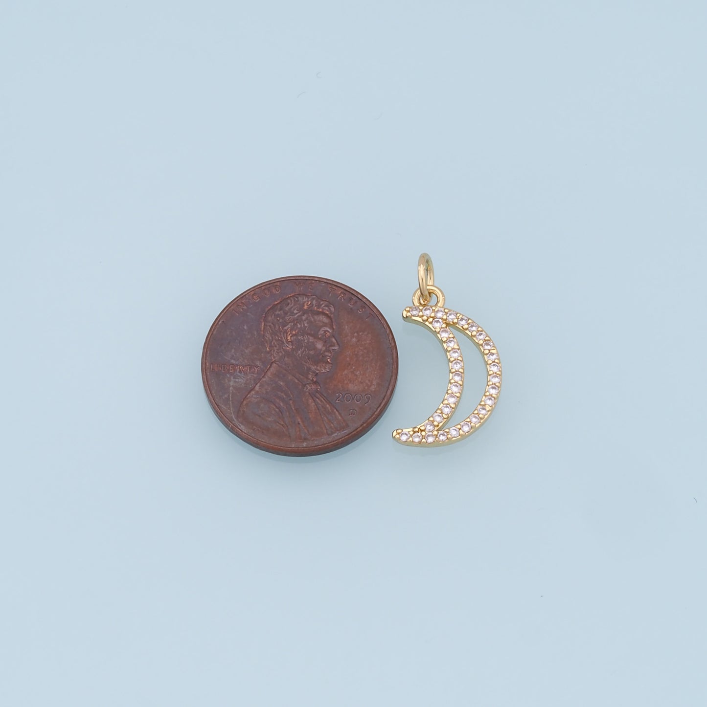 Gold Moon Charms,18K Gold Filled Moon Pendant,CZ Micro Pave Celestial Charm Bracelet Necklace for DIY Jewelry Making Supply