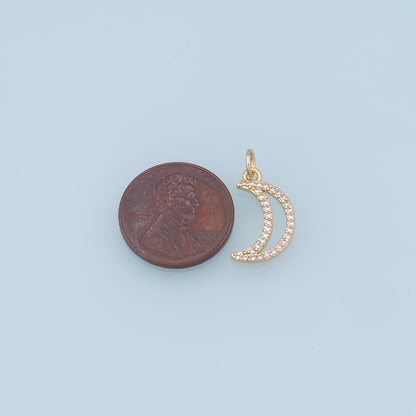 Gold Moon Charms,18K Gold Filled Moon Pendant,CZ Micro Pave Celestial Charm Bracelet Necklace for DIY Jewelry Making Supply